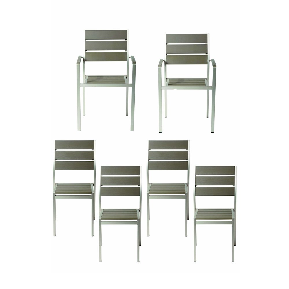 Set Of 6 Roy Dining Chair, Grey In Aluminum, Polyresin. Picture 1