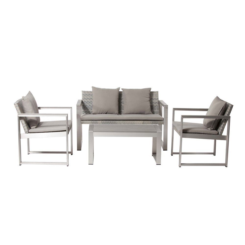 Chester 4 Piece Sofa, Brushed Grey In Aluminum, Rattan. Picture 1