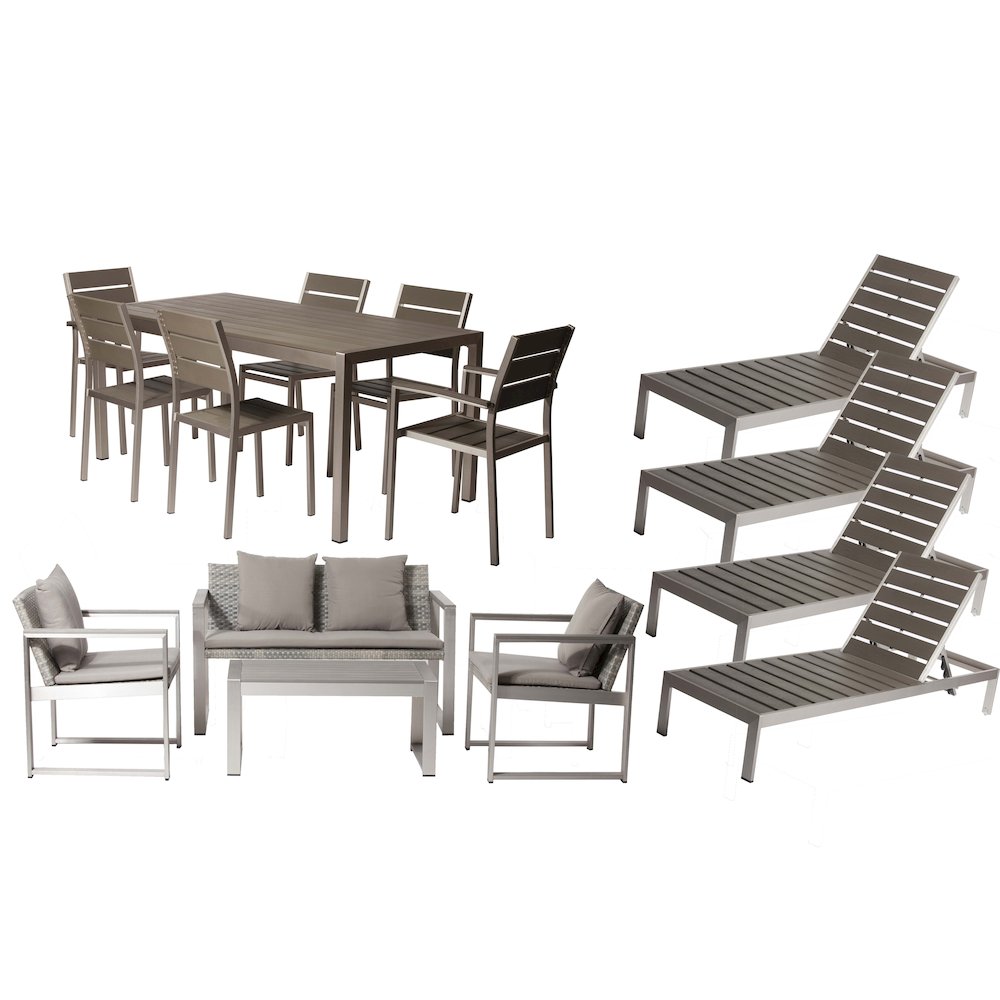 Royal 15 Piece Dining Set, Grey In Aluminum, Polyesin,. Picture 1