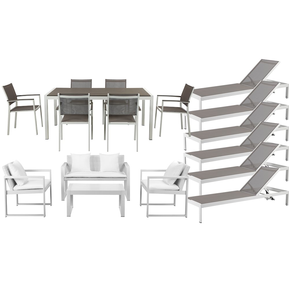 Chester 17 Piece Set White/Grey In Aluminum, Polyesin, Textilene. Picture 1
