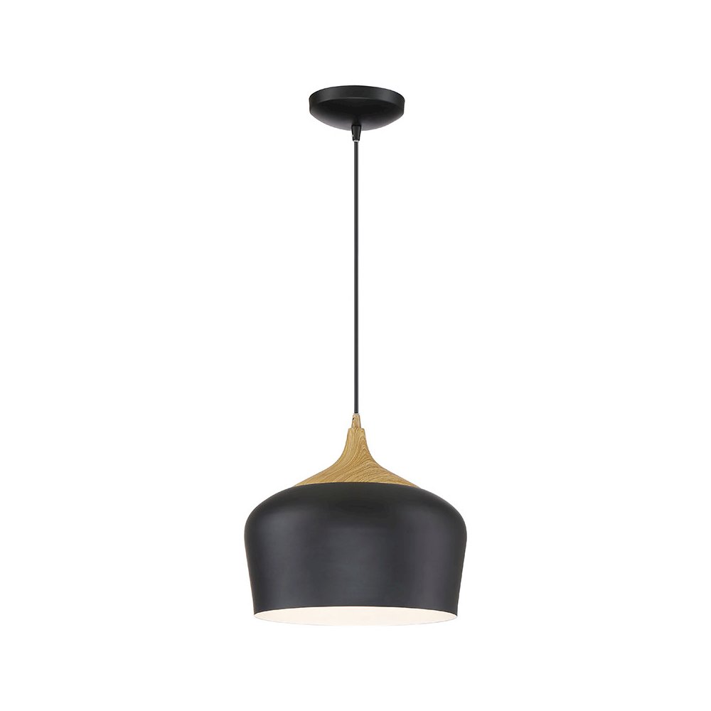 LED Pendant in Black with Wood Grain Color. Picture 1