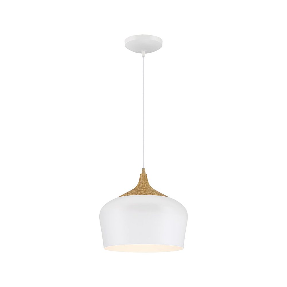 LED Pendant in White with Wood Grain Color. Picture 1