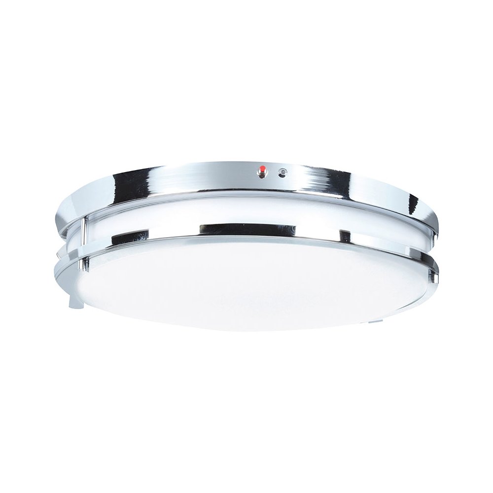 Dual Voltage Emergency Backup LED Flush Mount in Chrome Color. Picture 1