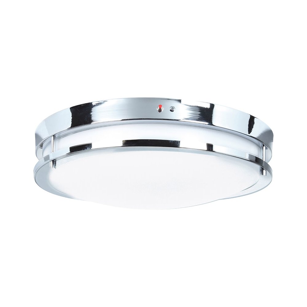 Dual Voltage Emergency Backup LED Flush Mount in Chrome Color. Picture 1