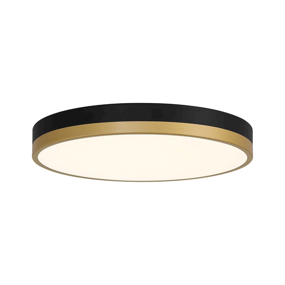 LED Flush Mount in Black with Antique Brushed Brass Color. Picture 1