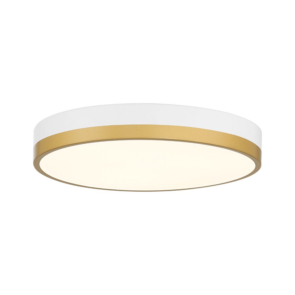 LED Flush Mount in White with Antique Brushed Brass Color. Picture 1