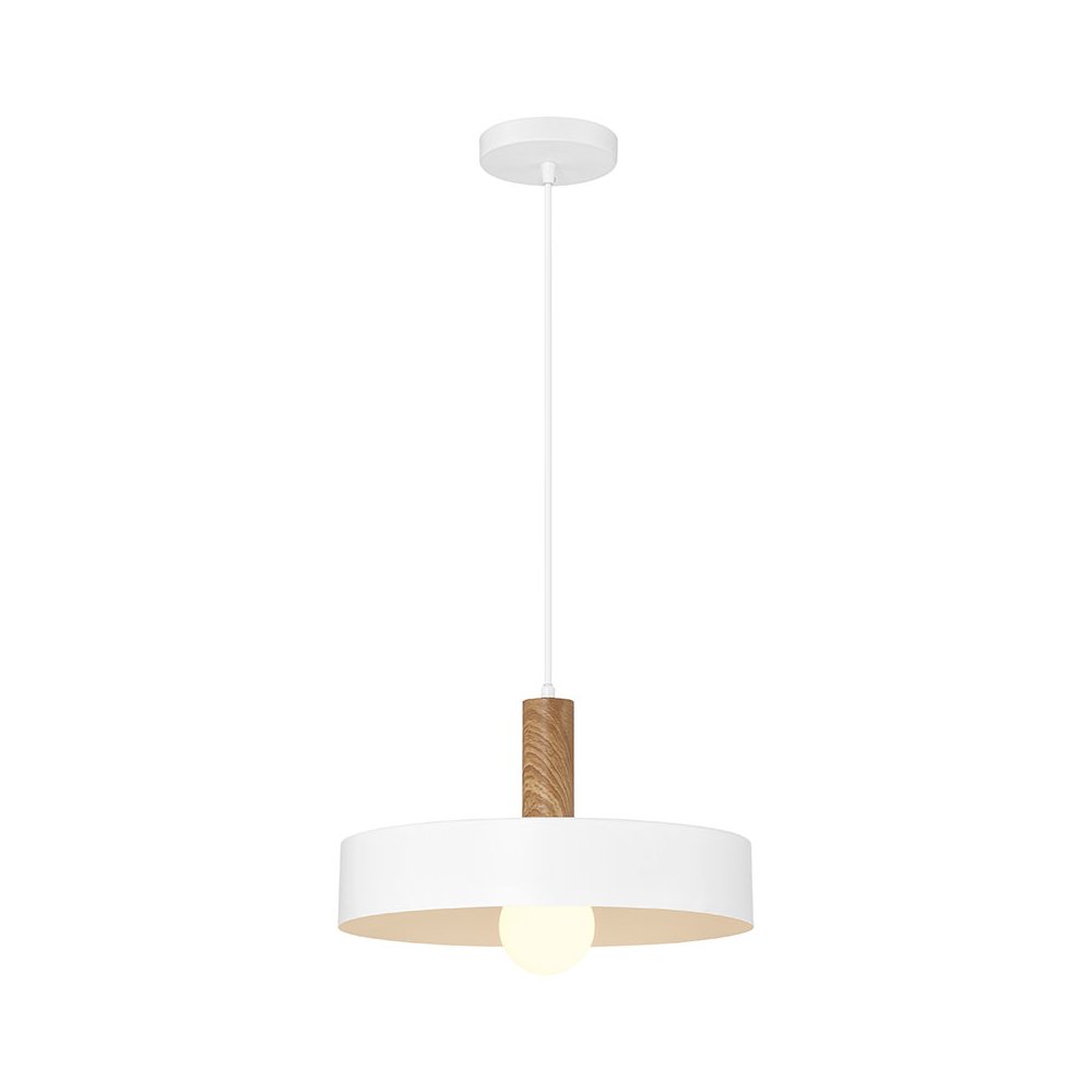 1 Light Pendant in White with Wood Grain Color. Picture 1