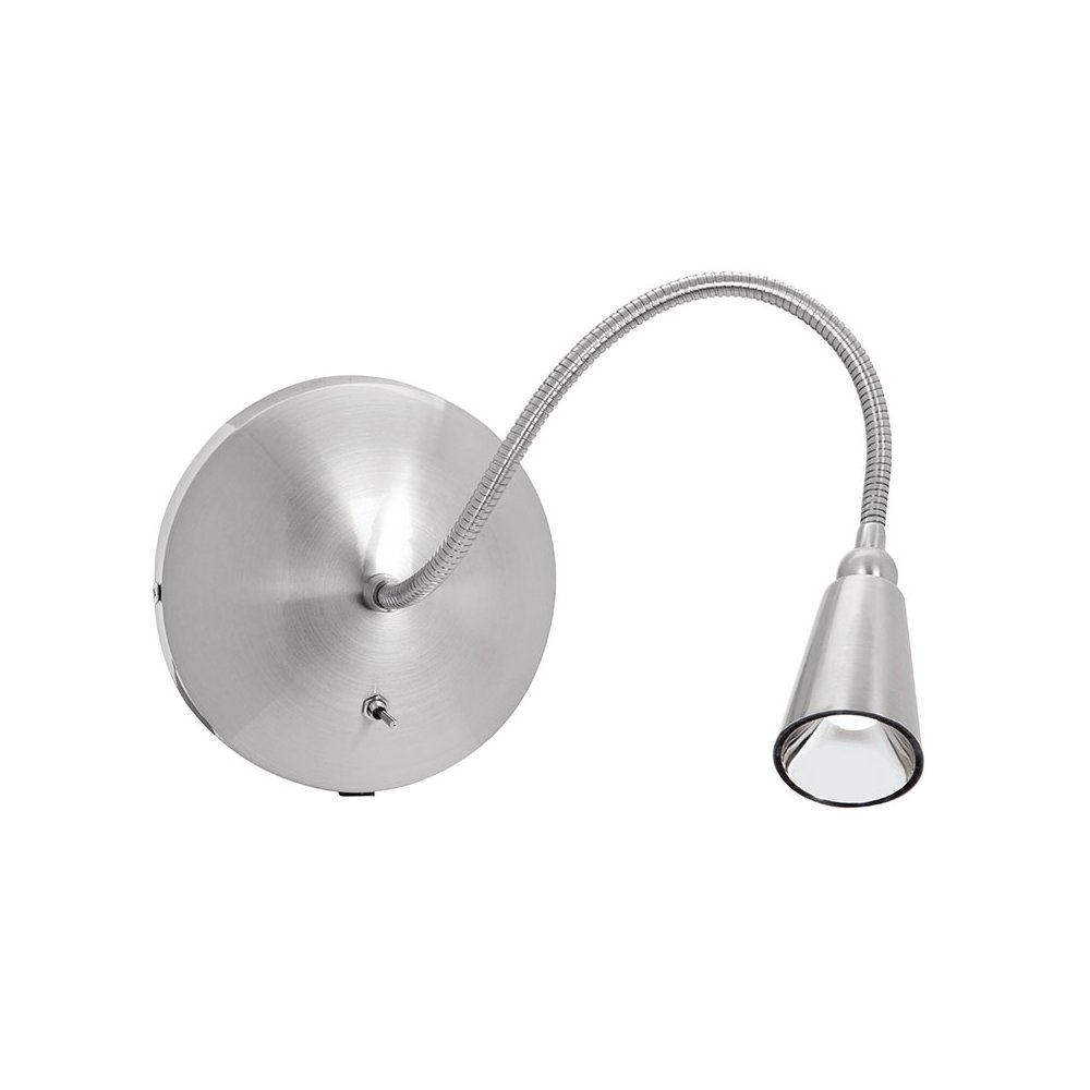 Gooseneck LED Wall Reading Light in Brushed Steel Color. Picture 1