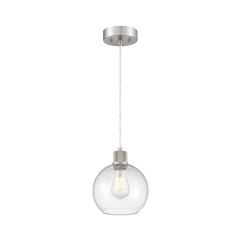 Burgundy LED Pendant in Brushed Steel Color. Picture 1