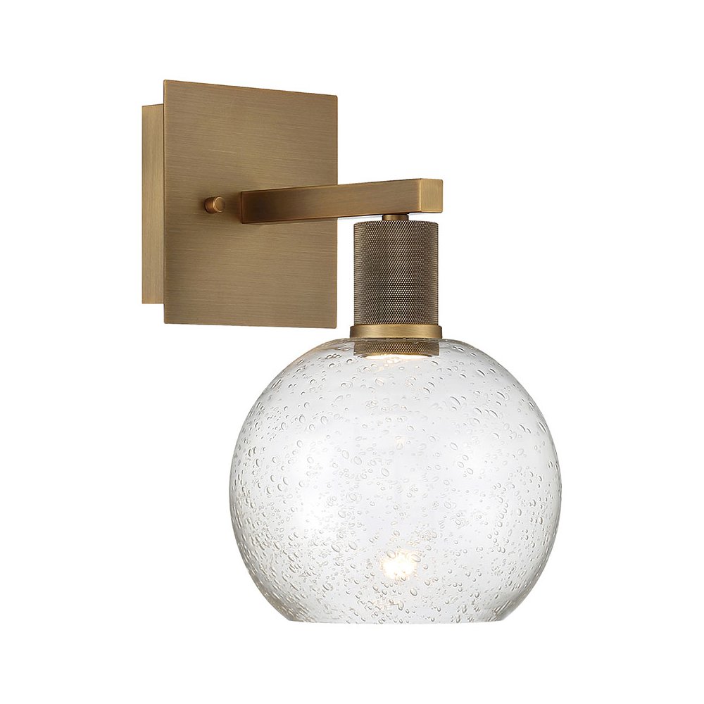 Burgundy LED Wall Sconce in Antique Brushed Brass Color. Picture 1