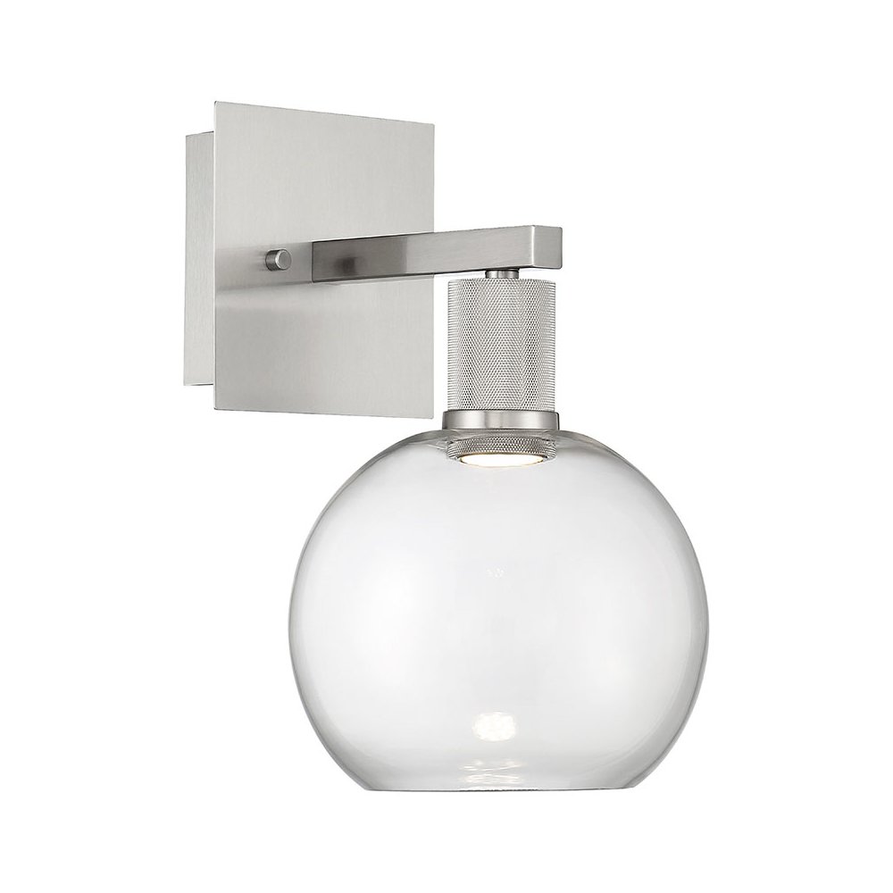 Burgundy LED Wall Sconce in Brushed Steel Color. Picture 1