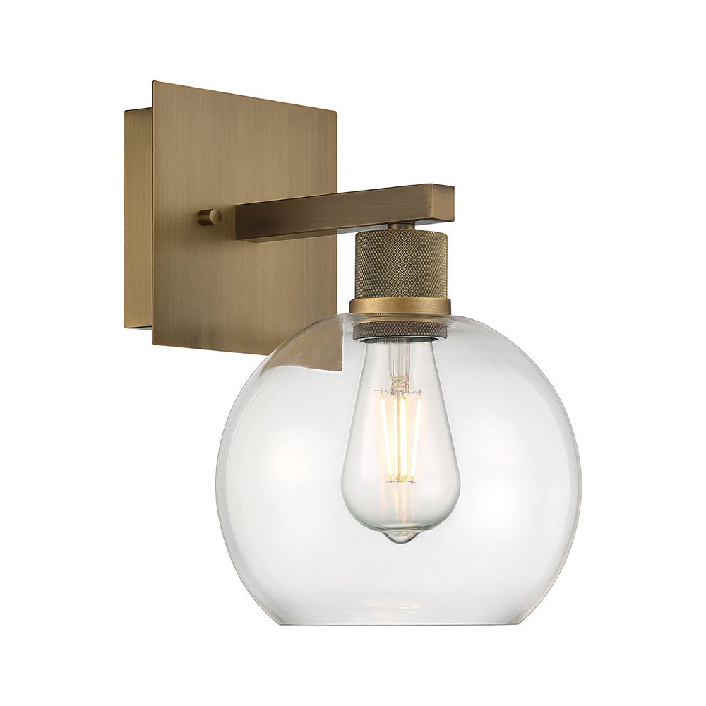 Burgundy LED Wall Sconce in Antique Brushed Brass Color. Picture 1