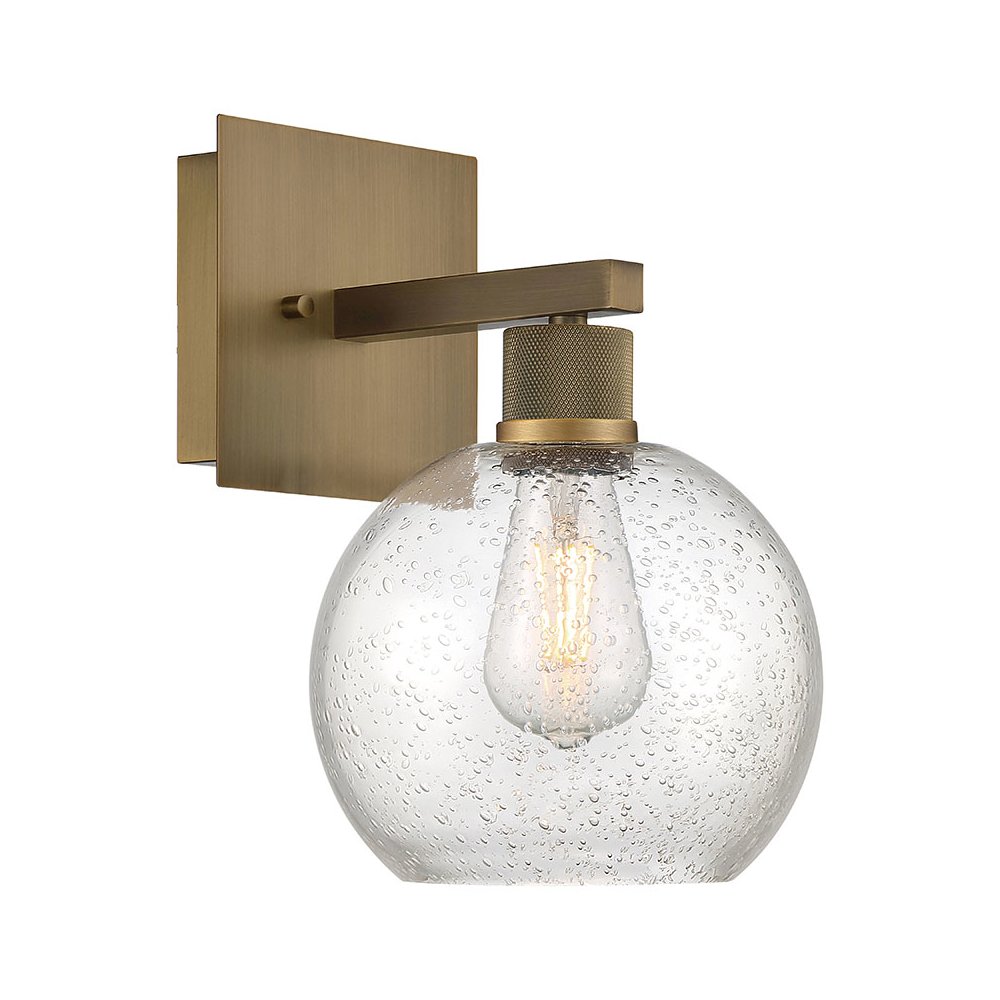 Burgundy LED Wall Sconce in Antique Brushed Brass Color. Picture 1