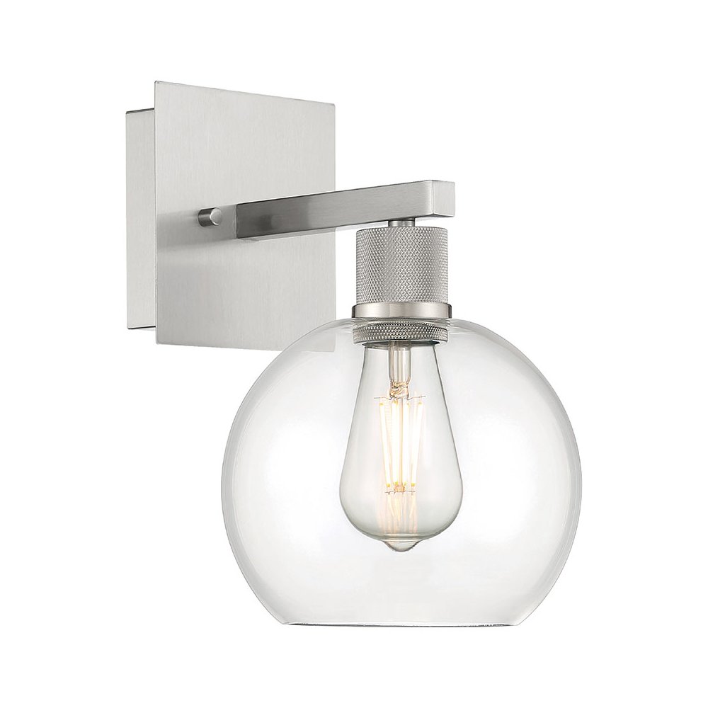 Burgundy LED Wall Sconce in Brushed Steel Color. Picture 1