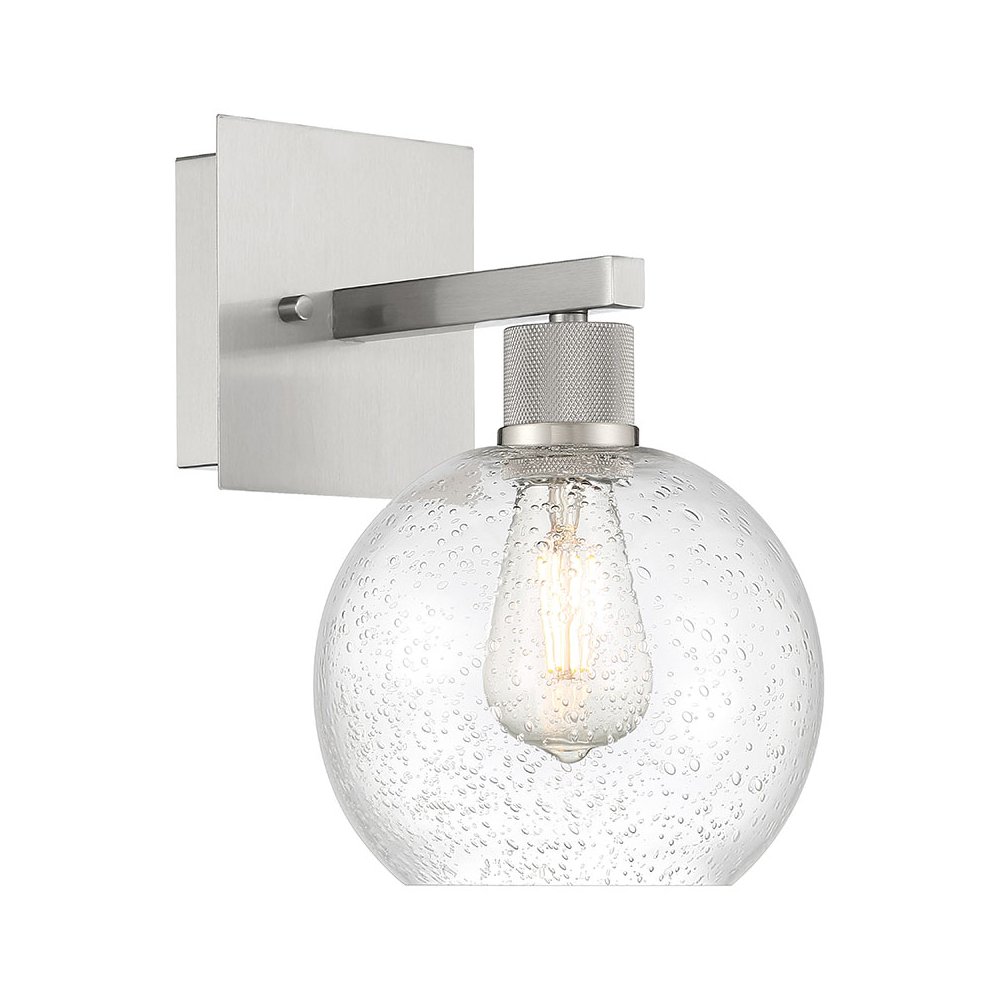 Burgundy LED Wall Sconce in Brushed Steel Color. Picture 1