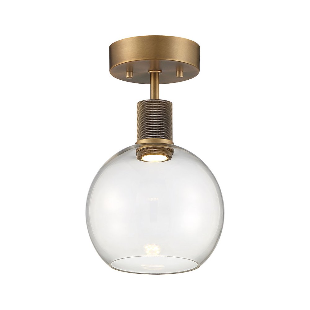 Burgundy LED Semi-Flush in Antique Brushed Brass Color. Picture 1