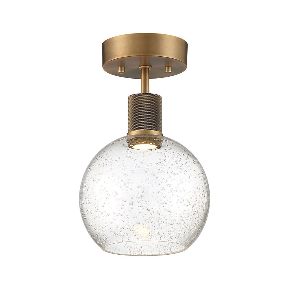 Burgundy LED Semi-Flush in Antique Brushed Brass Color. Picture 1