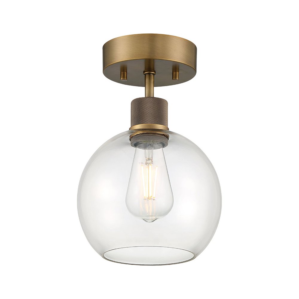 Burgundy LED Semi-Flush in Antique Brushed Brass Color. Picture 1