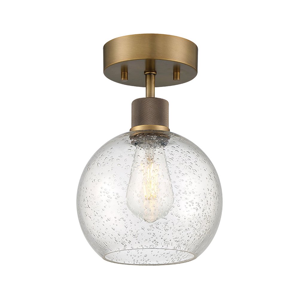 Burgundy LED Semi-Flush in Antique Brushed Brass Color. Picture 1