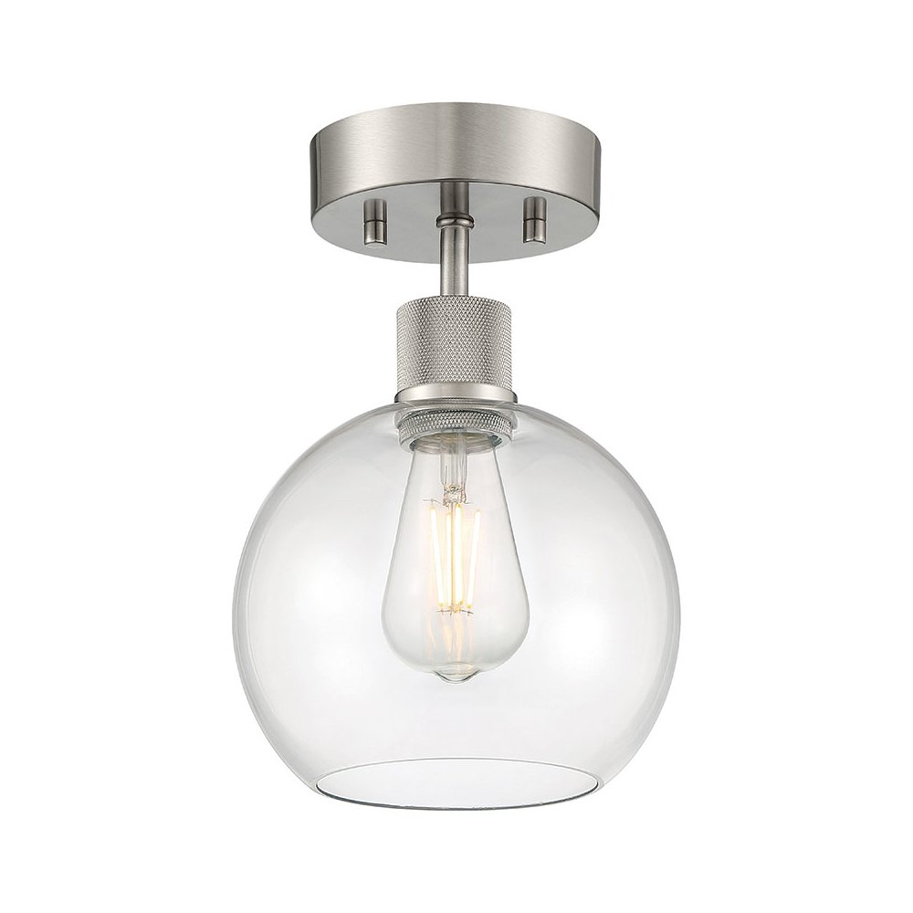 Burgundy LED Semi-Flush in Brushed Steel Color. Picture 1