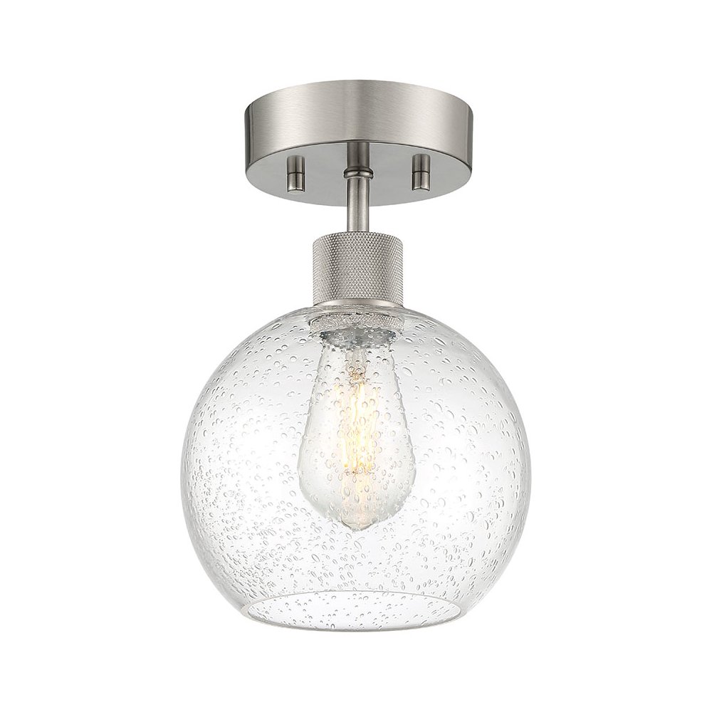 Burgundy LED Semi-Flush in Brushed Steel Color. Picture 1