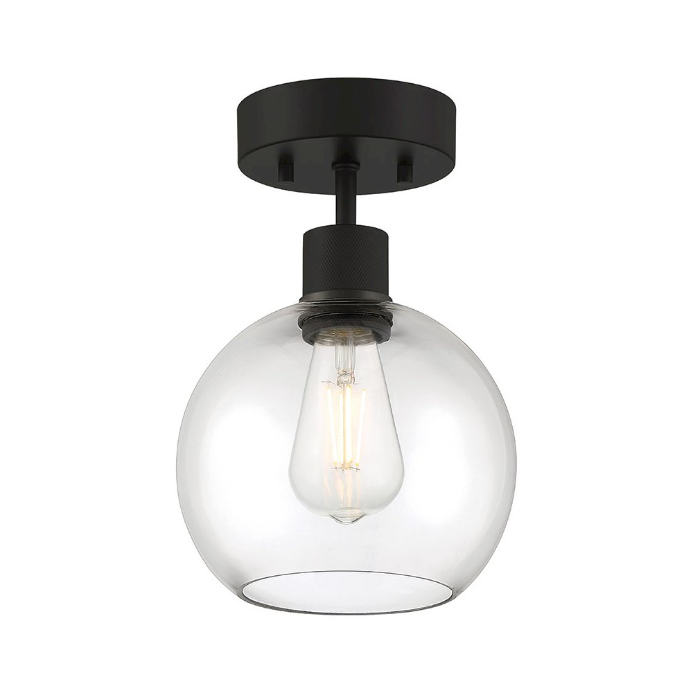 Burgundy LED Semi-Flush in Matte Black Color. Picture 1