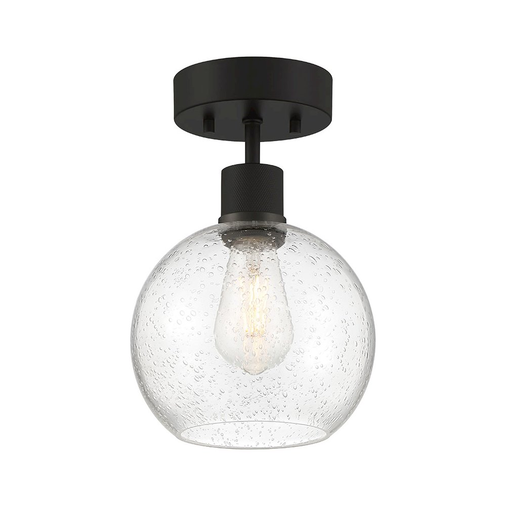 Burgundy LED Semi-Flush in Matte Black Color. Picture 1