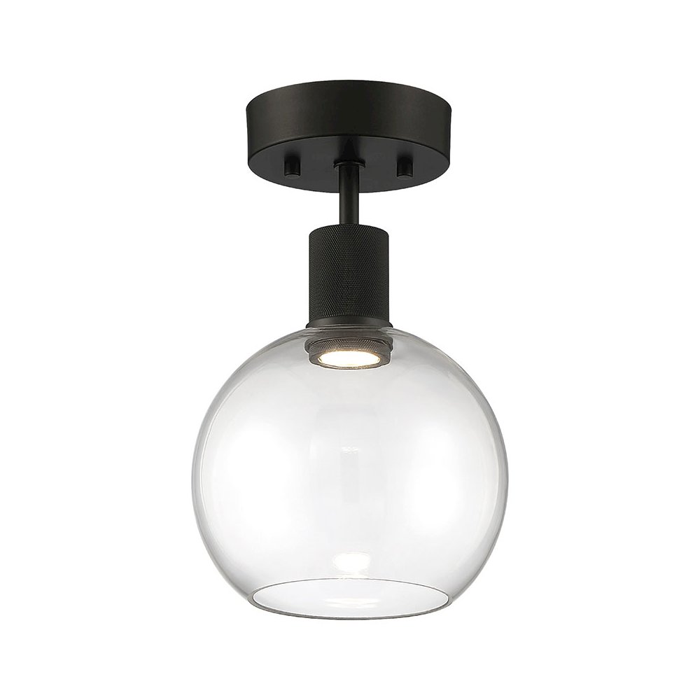 Burgundy LED Semi-Flush in Matte Black Color. Picture 1