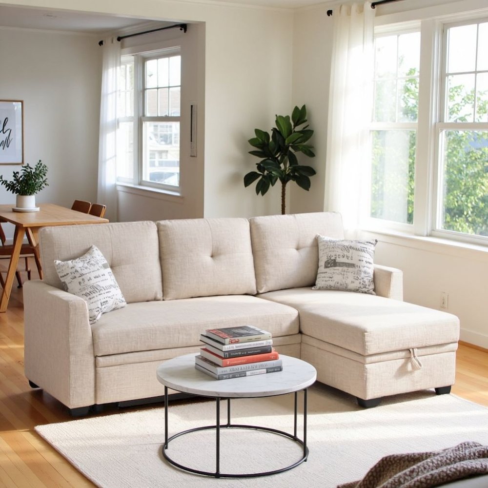 Brown Sectional Sleeper Sofa with Pull Out Couch Bed Function. Picture 2