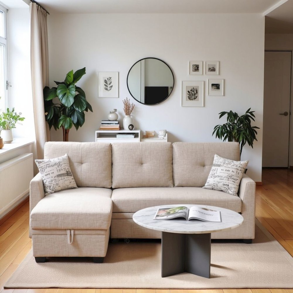 Brown Sectional Sleeper Sofa with Pull Out Couch Bed Function. Picture 3