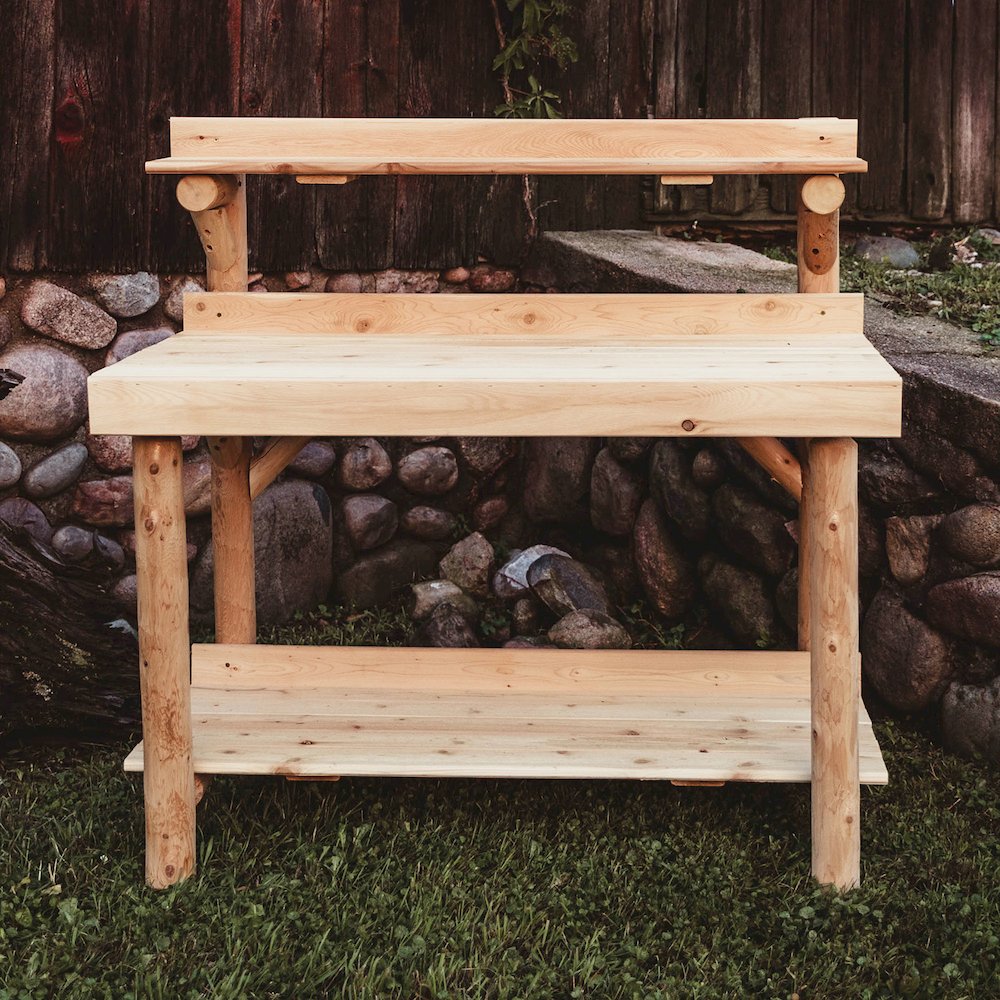 Cedar Log 4 Foot Potting Table. Picture 2