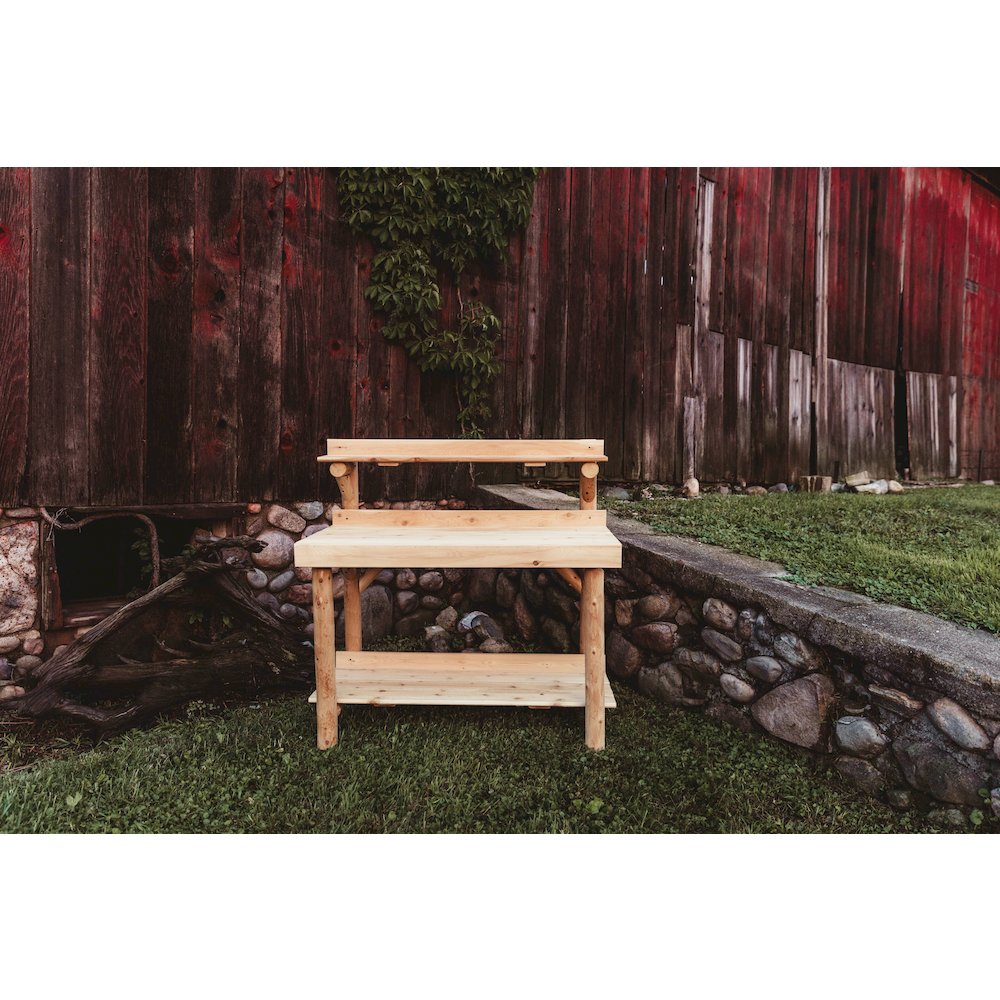 Cedar Log 4 Foot Potting Table. Picture 4