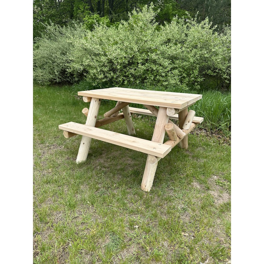 4' Log Picnic Table  Attached Benches. Picture 2