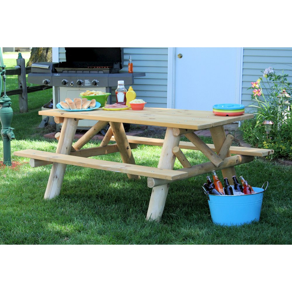6' Log Picnic Table  Attached Benches. Picture 3