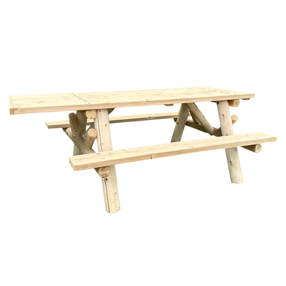 6' ADA Log Picnic Table  Attached Benches. Picture 1