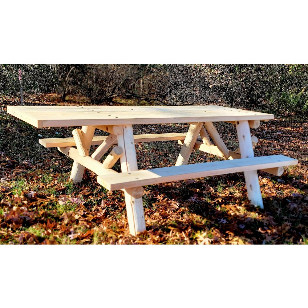 6' ADA Log Picnic Table  Attached Benches. Picture 3