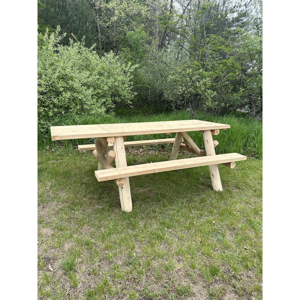 6' ADA Log Picnic Table  Attached Benches. Picture 4