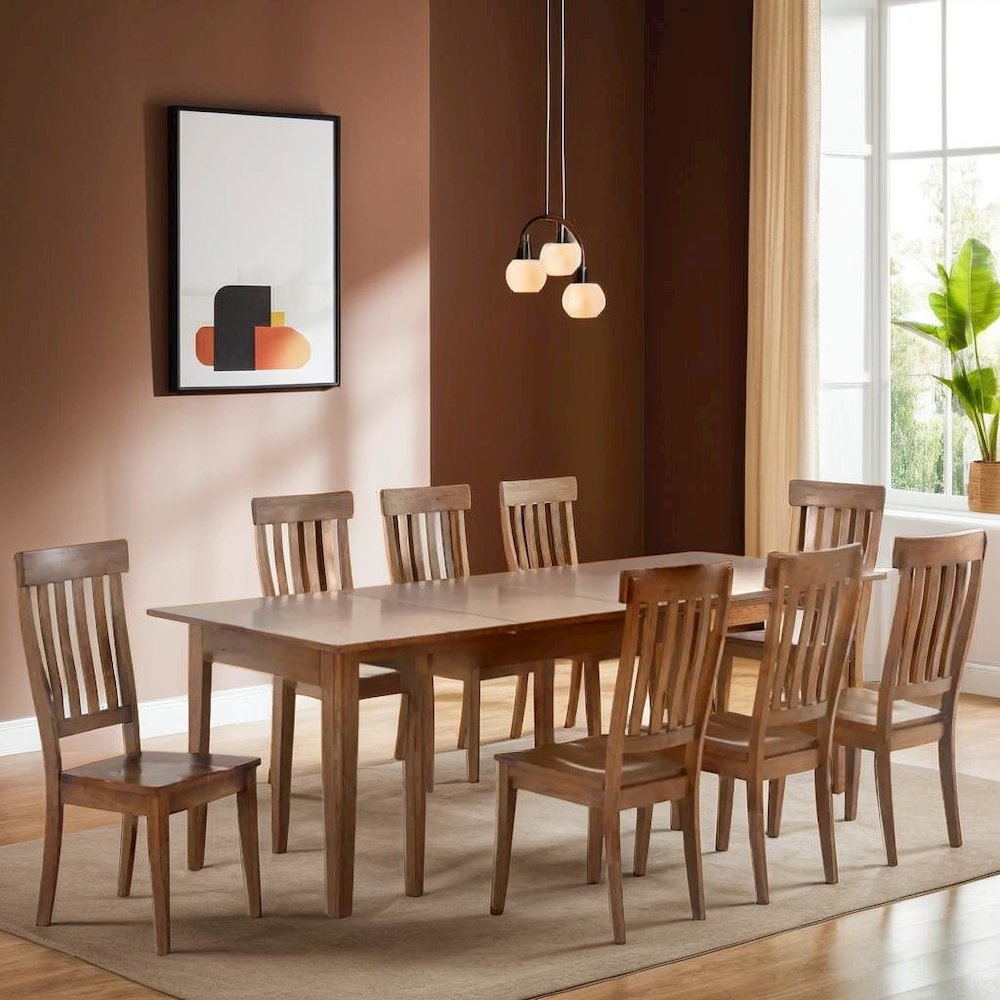 Elegant Brown Solid Wood Dining Chairs Set of 2 with Slatback Design. Picture 6