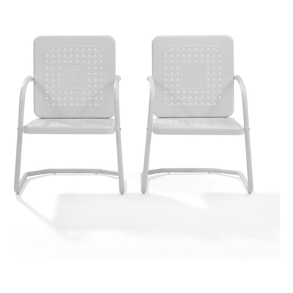 White outdoor armchair duo with sturdy construction and comfortable seating. Picture 5