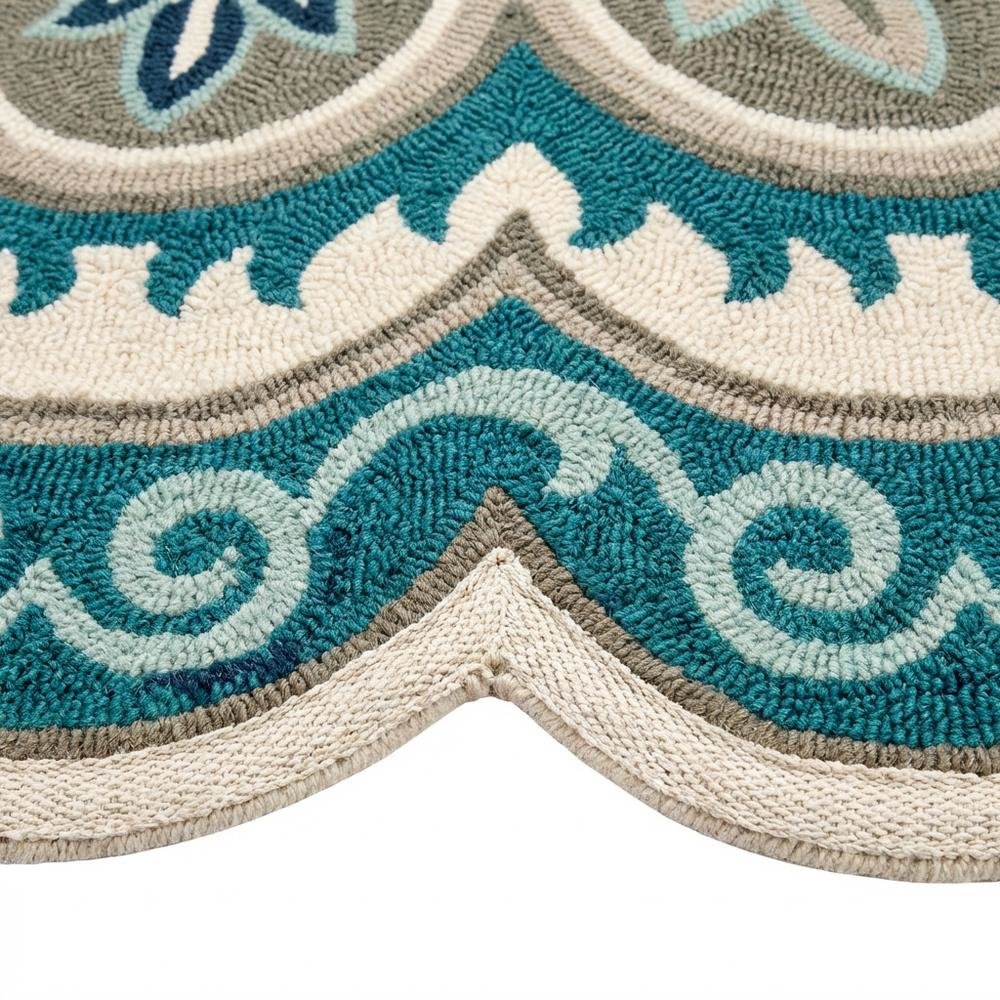 Blue Round Indoor Area Rug With Bohemian Style And Spot Clean Durability. Picture 6