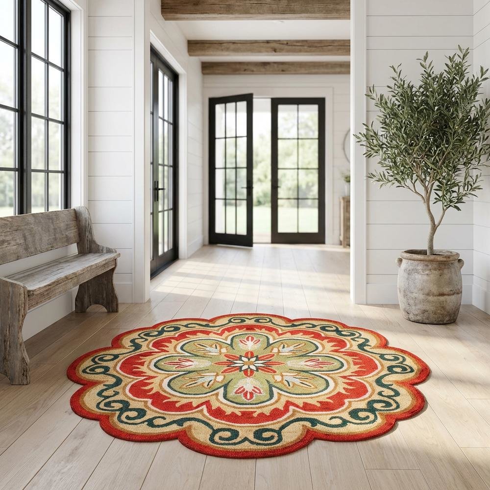 Bohemian Indoor Area Rug In Orange/Gold, Round Shape With Soft Material. Picture 2