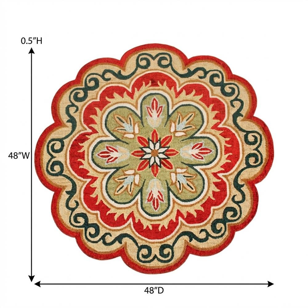 Bohemian Indoor Area Rug In Orange/Gold, Round Shape With Soft Material. Picture 7