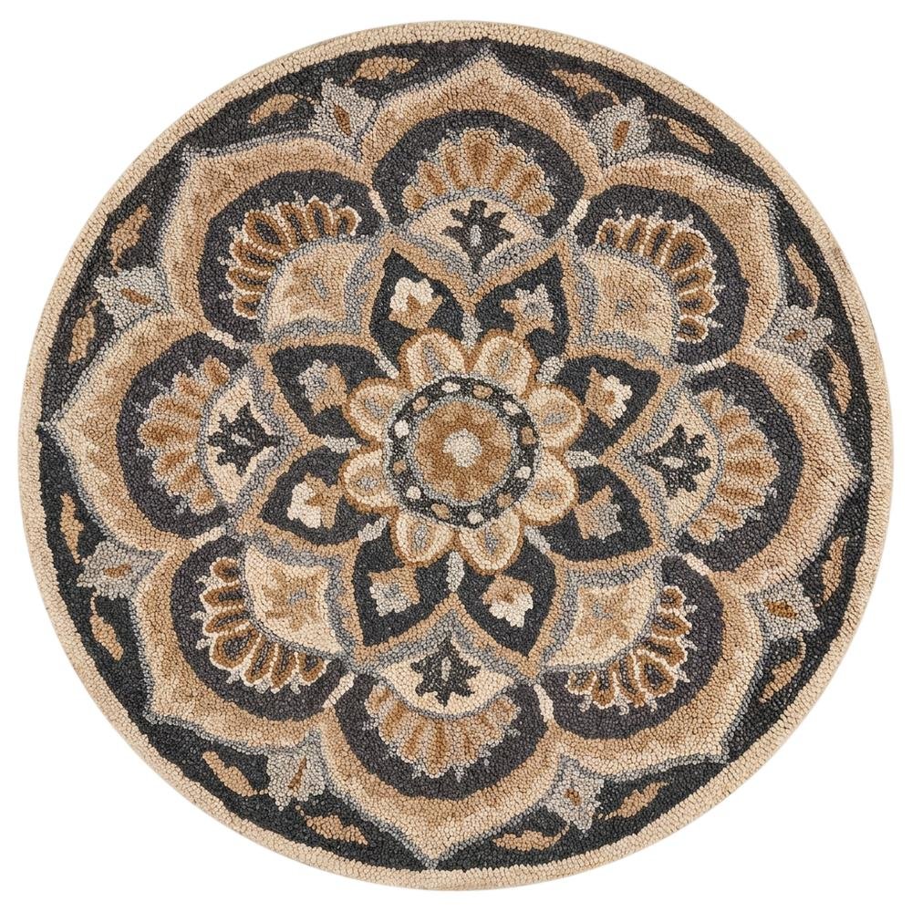 Round Indoor Area Rug With Black And Ivory Design, Classic Style For Living Room. Picture 4