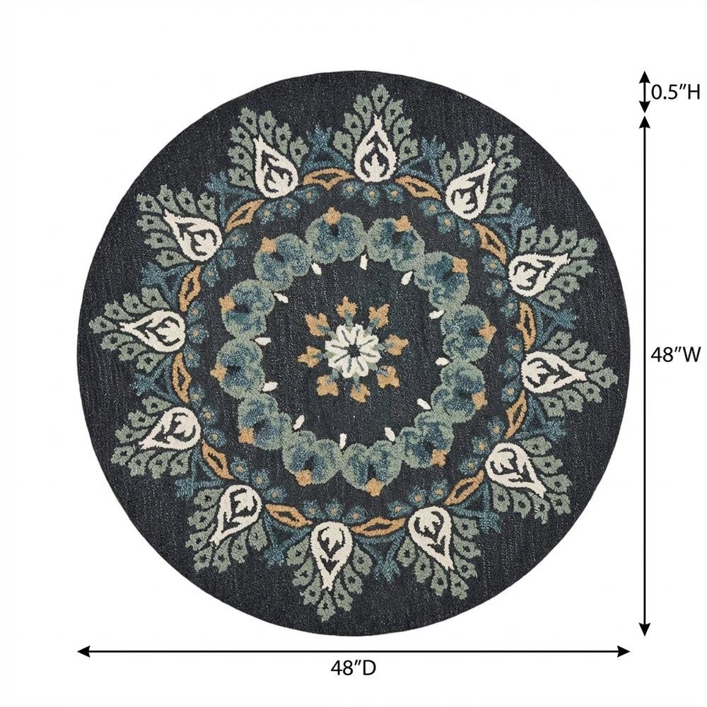 Round Indoor Area Rug In Black, Transitional Style For Modern Decor. Picture 7