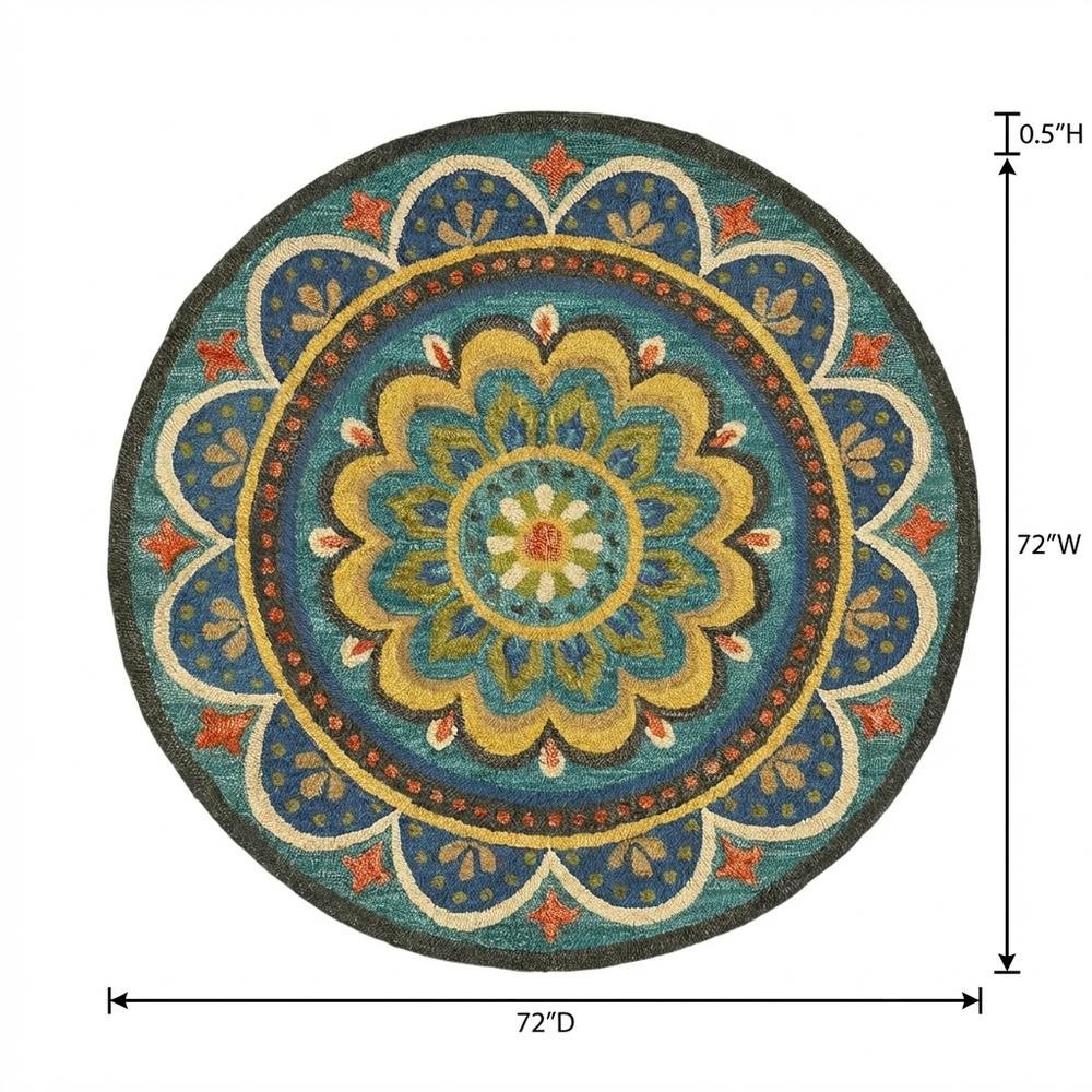 Blue Indoor Area Rug With Bohemian Design And Multicolored Pattern. Picture 7
