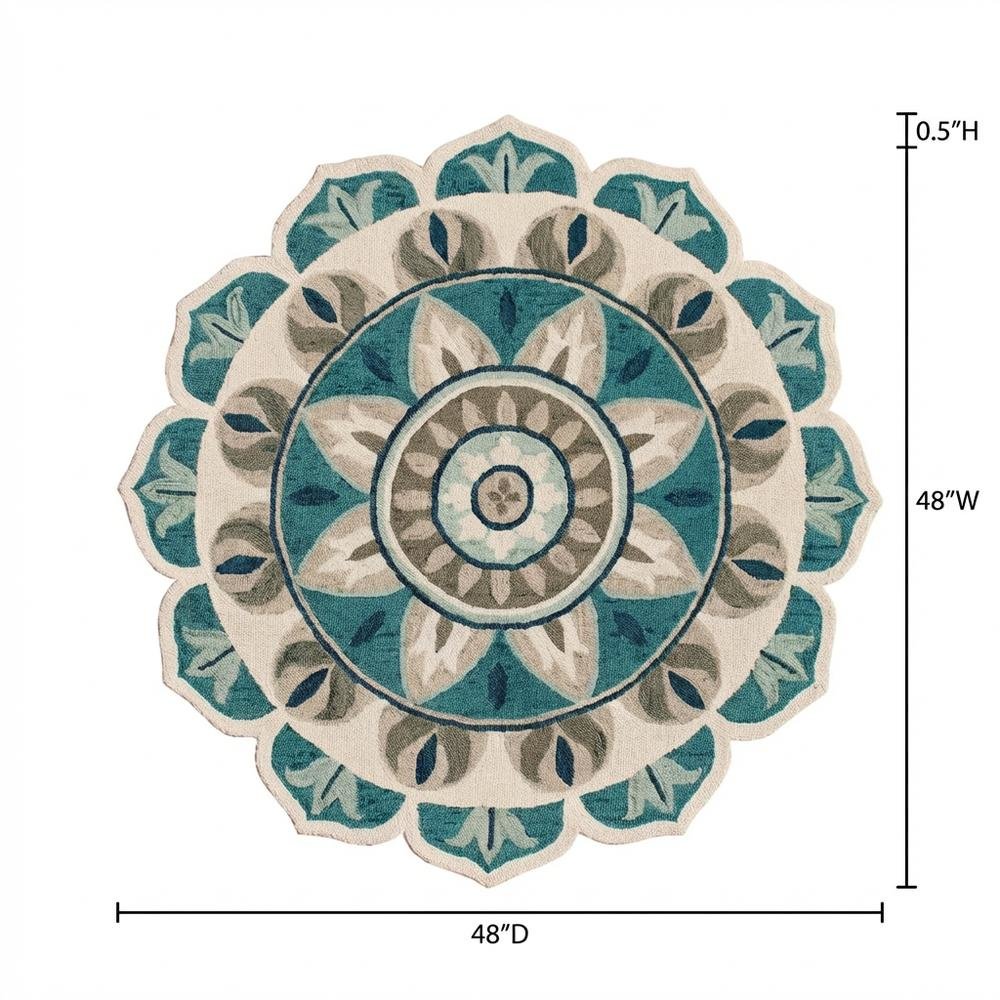 Blue Indoor Area Rug With Bohemian Design, 4-Foot Round Shape. Picture 7