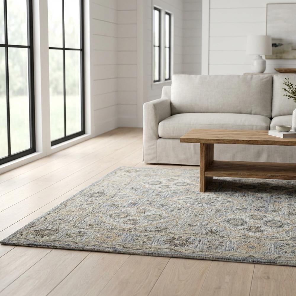 Blue Wool Area Rug With Classic Pattern And Soft Touch For Living Room. Picture 2