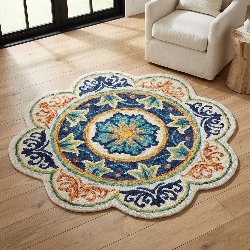 Blue Indoor Round Area Rug With Classic Style And Soft Texture. Picture 3