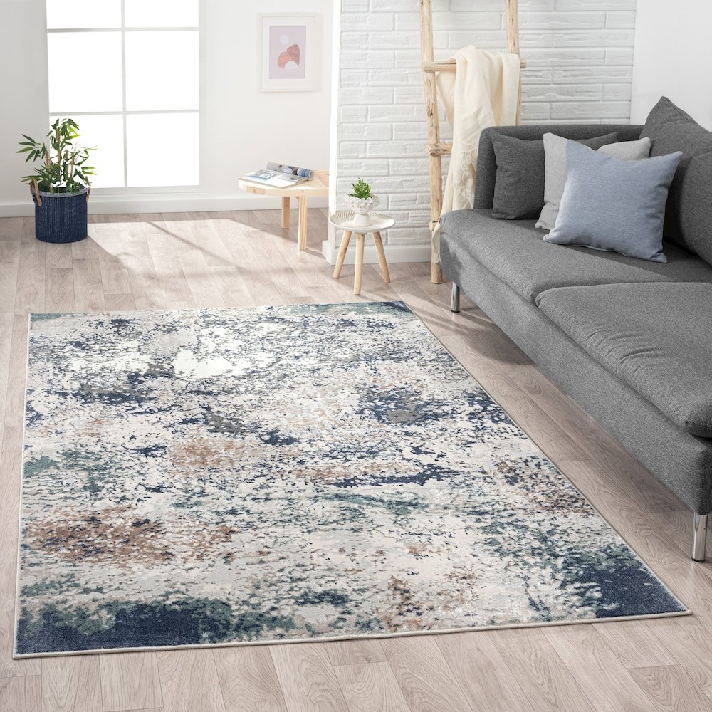 Antalya Durable Performance Area Rug Indoor in Gray/Green, 5' x 7'. Picture 2