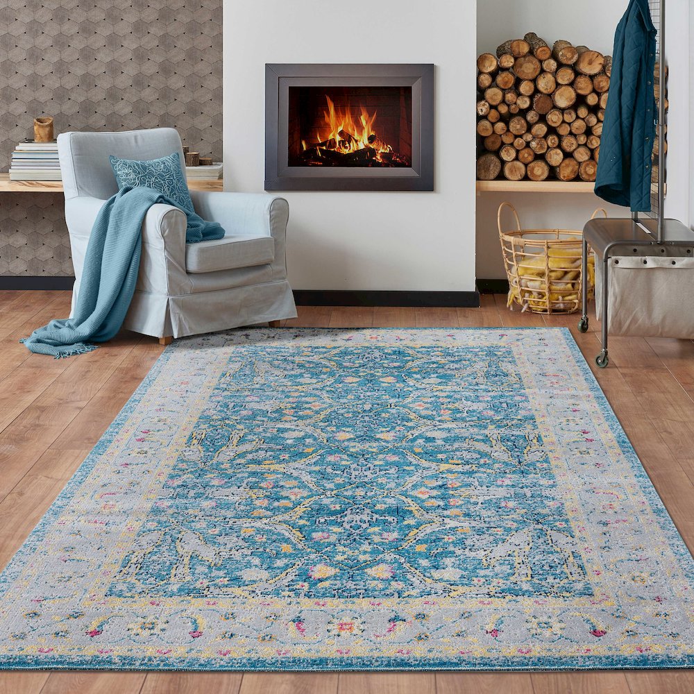 Antiquity Durable Performance Area Rug Outdoor in Blue/Multicolored, 7'9" x 9'9". Picture 2